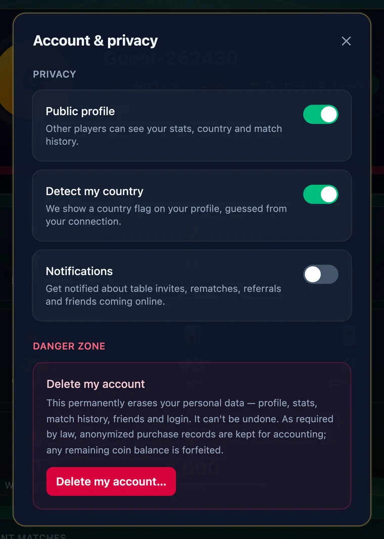 The Danger zone, with a summary of what deletion removes.